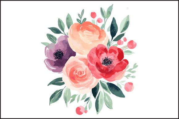 Download Vibrant Watercolor Rose Bouquet Vector - Rose bouquet vector Collection