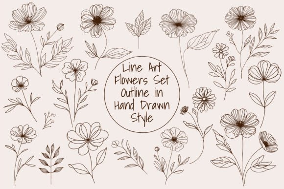 Download Hand Draw Line Art Flowers Set Outline - Draw Collection