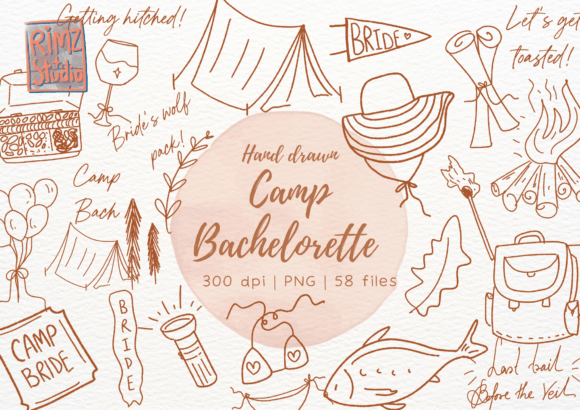 Download Hand Drawn Camp Bachelorette Doodle Set - Draw Collection