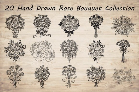 Download 20 Hand Drawn Rose Bouquet Bundle - Draw Collection