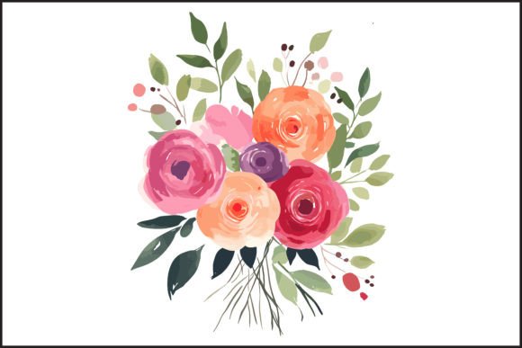 Download Vibrant Watercolor Rose Bouquet Vector - Rose bouquet vector Collection
