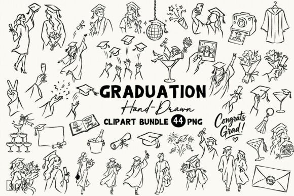 Download Graduation Hand-Drawn Clipart Bundle PNG - Draw Collection