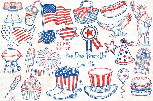 Download Hand Drawn Patriotic USA Clipart PNG - Draw Collection