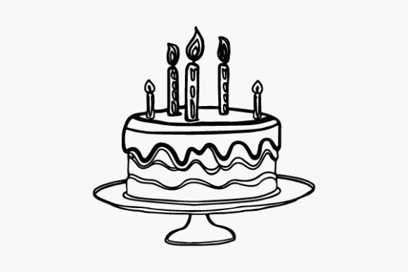 Download Birthday Cake Coloring Page Hand Drawns - Premium Resources