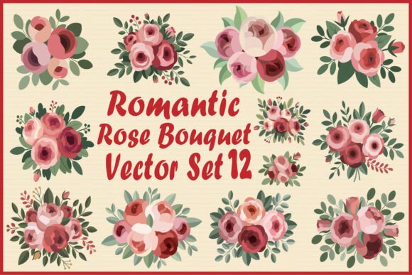 Download Romantic Rose Bouquet Vector Set - Rose bouquet vector Collection