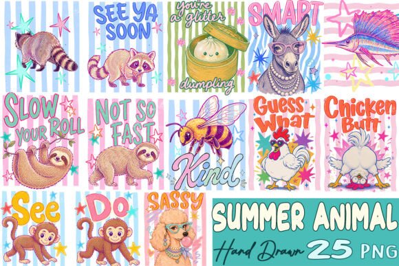 Download Striped Summer Animal Hand Drawn Bundle - Draw Collection